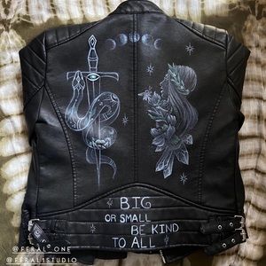 Custom Painted Zara Vegan “Leather” Moto Jacket